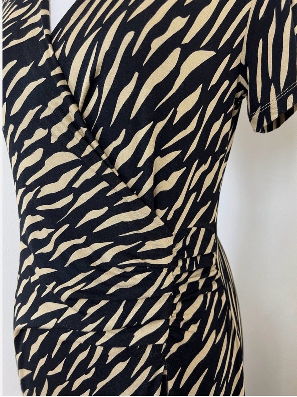 Soft Surroundings Black and Cream Abstract-Print Wrap Maxi Dress - Picture 5 of 10